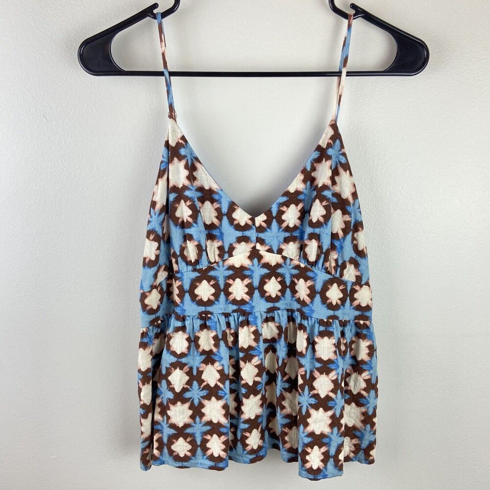 Loft Cami Tank Top Linen Blend Blue Tie Dye Boho Size Medium